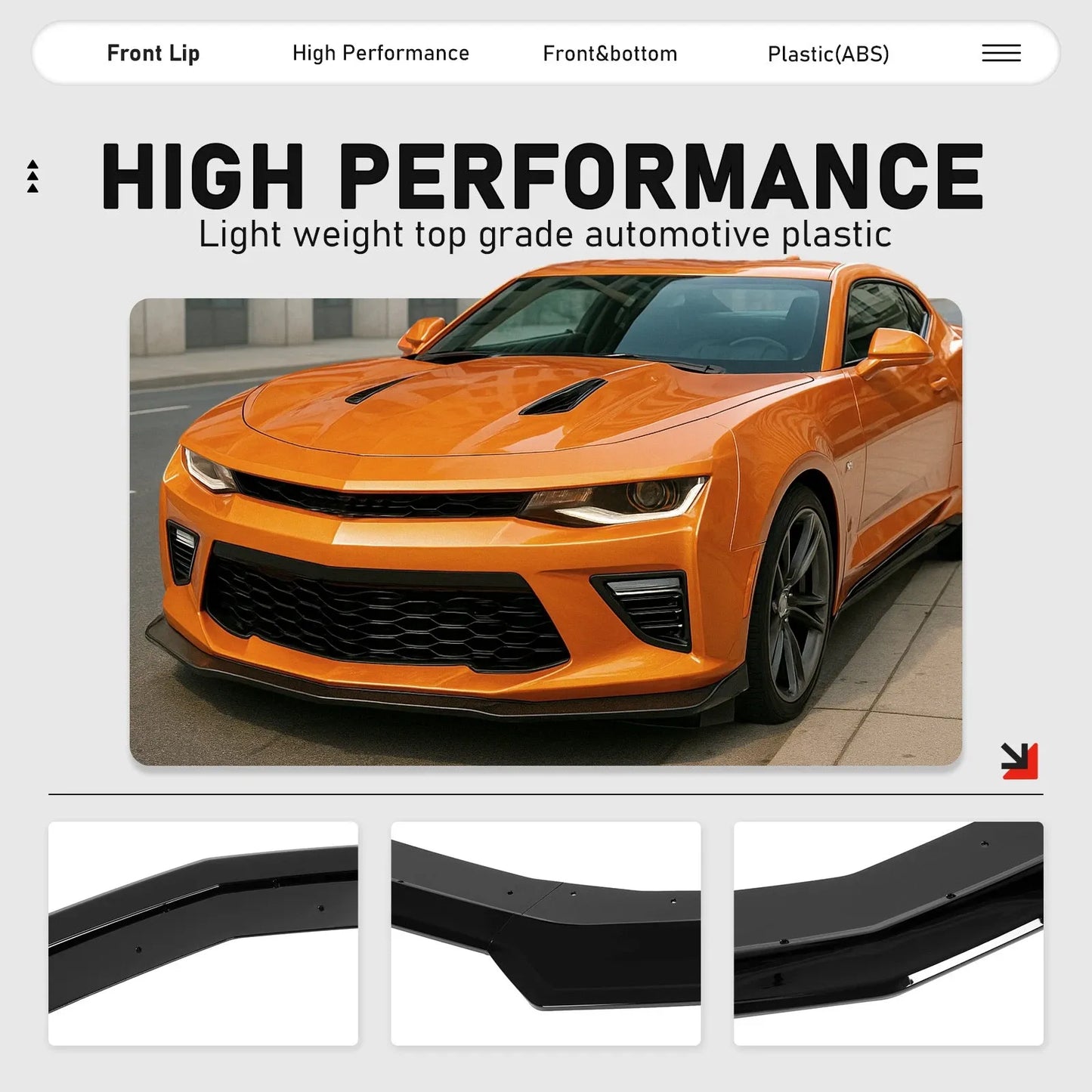 For 16-24 Camaro SS LS LT RS Gloss Blk Front Bumper Lip Splitter Spoiler