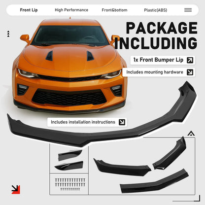 For 16-24 Camaro SS LS LT RS Gloss Blk Front Bumper Lip Splitter Spoiler