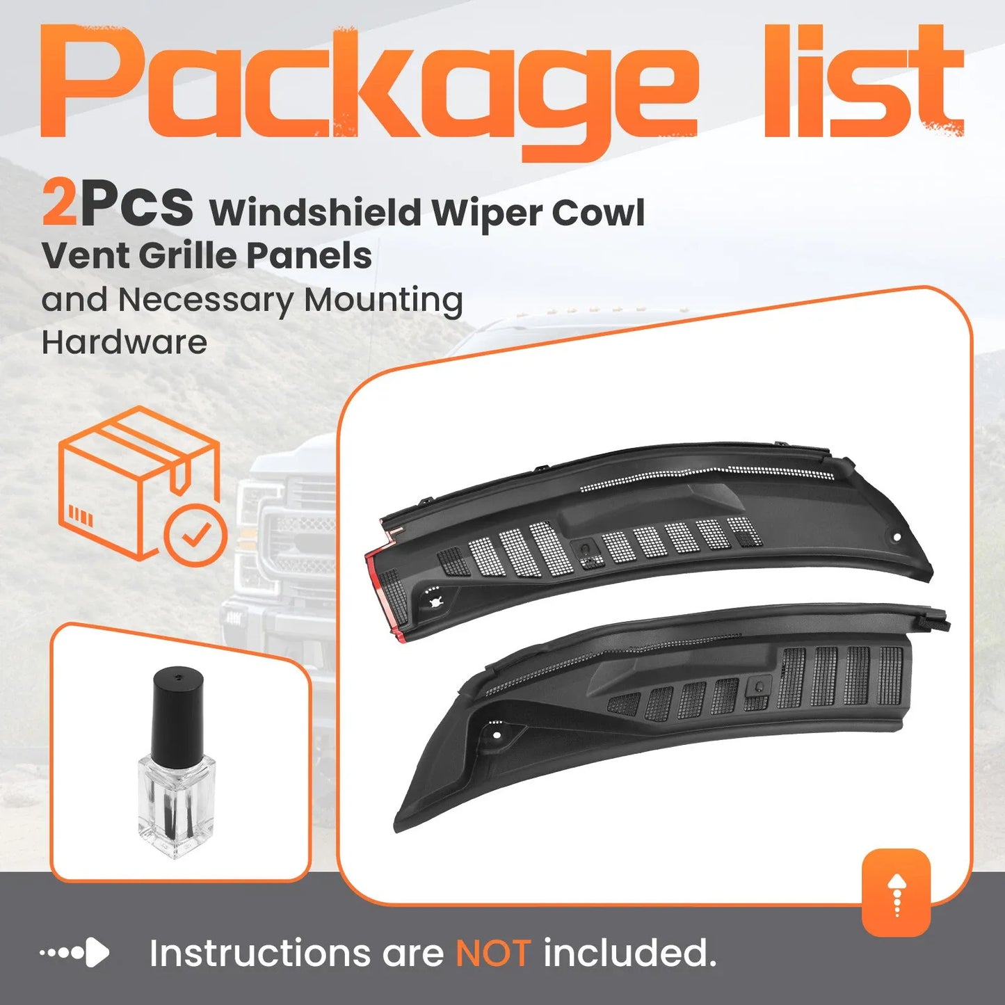 Windshield Wiper Cowl Panel Grille Set For 2017-2022 Ford F250 F350 F450 F550