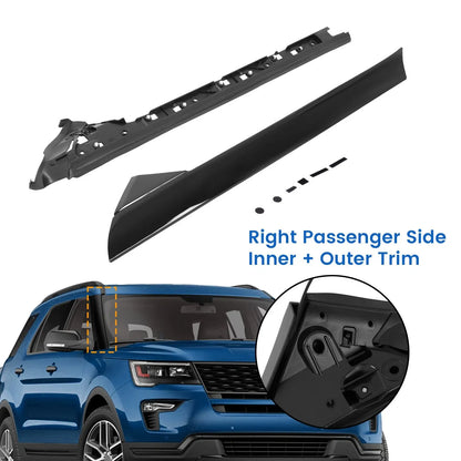 Fit 11-19 Ford Explorer Inner Outer Windshield A-Pillar Molding Trim Right Side