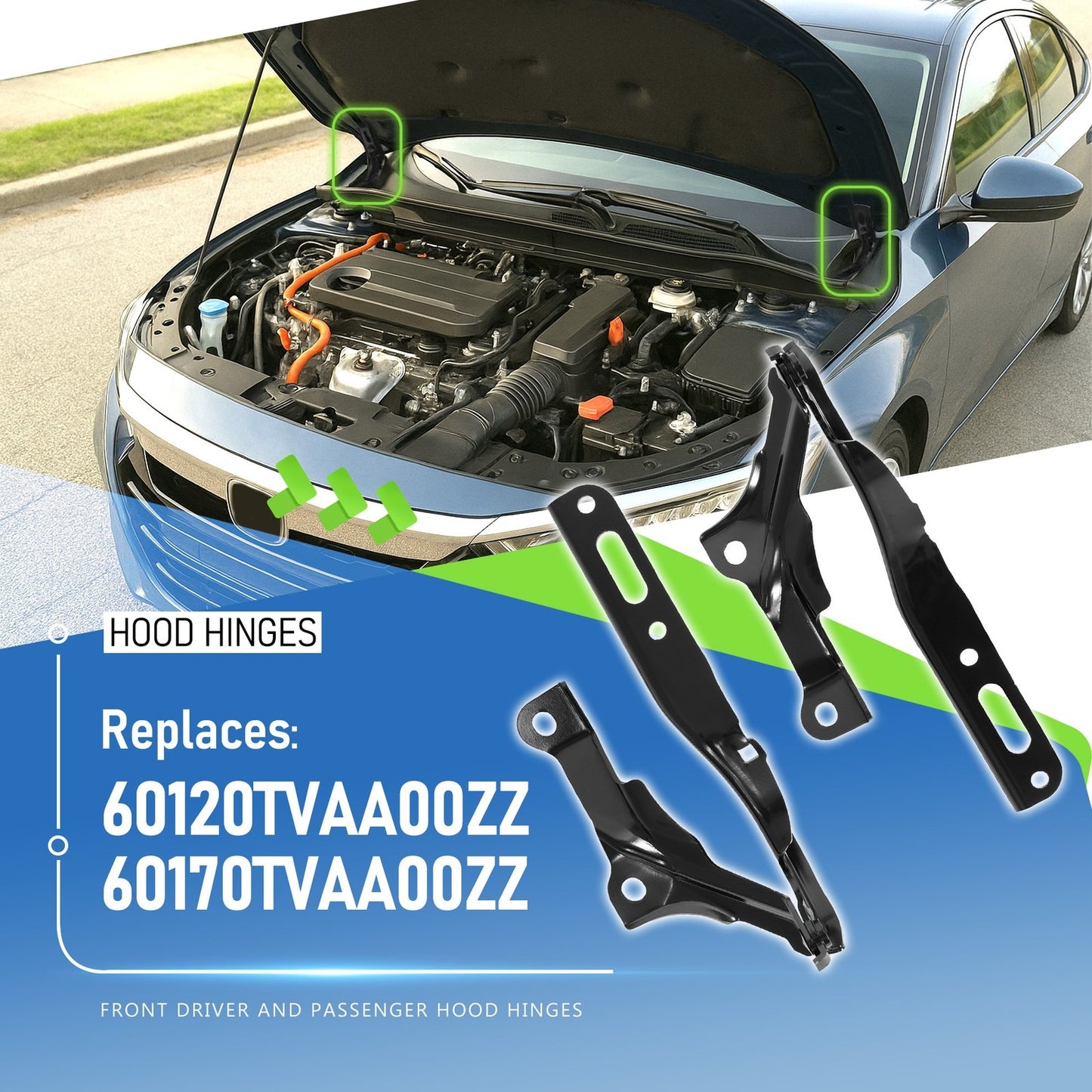 Pair Hood Hinges Driver & Passenger Side Left Right For 2018-2022 Honda Accord