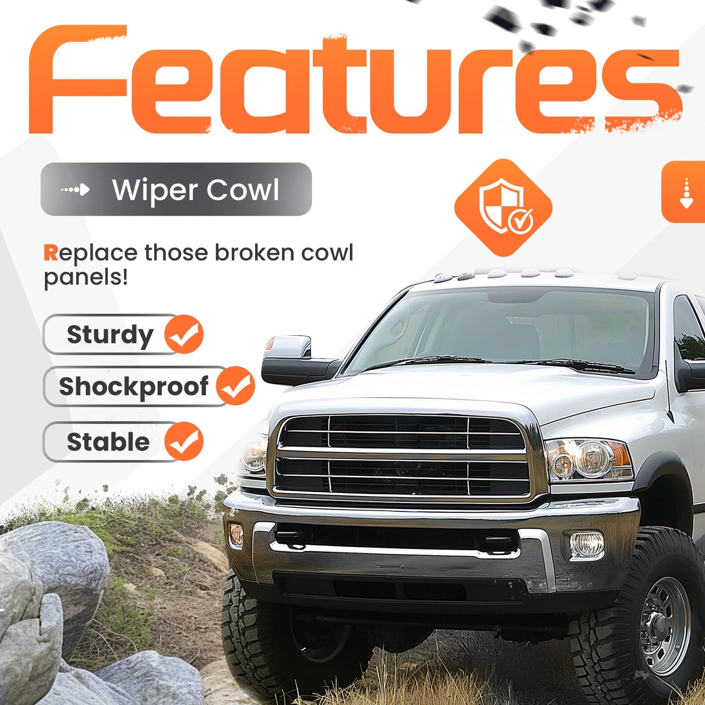 Front Windshield Wiper Cowl Panel For Dodge Ram 1500/2500/3500 2009-2024