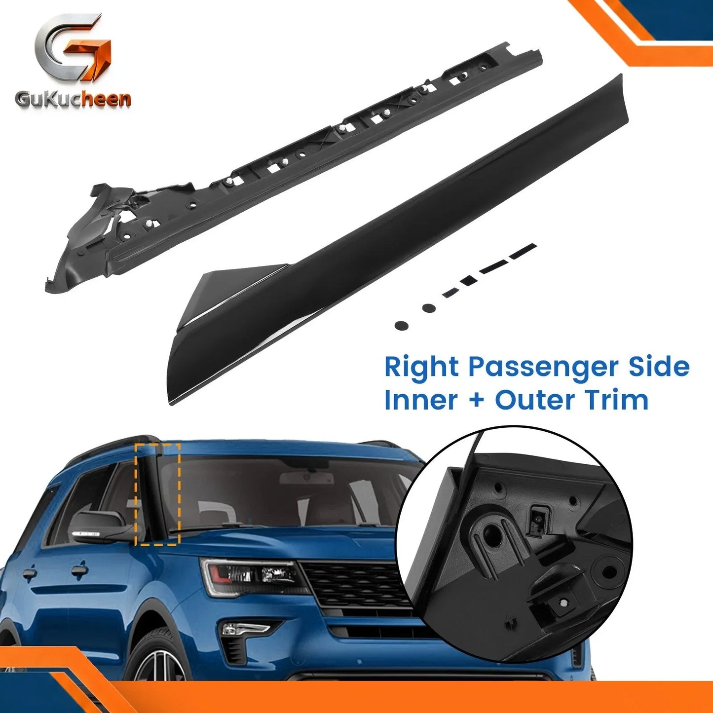 Fit 11-19 Ford Explorer Inner Outer Windshield A-Pillar Molding Trim Right Side