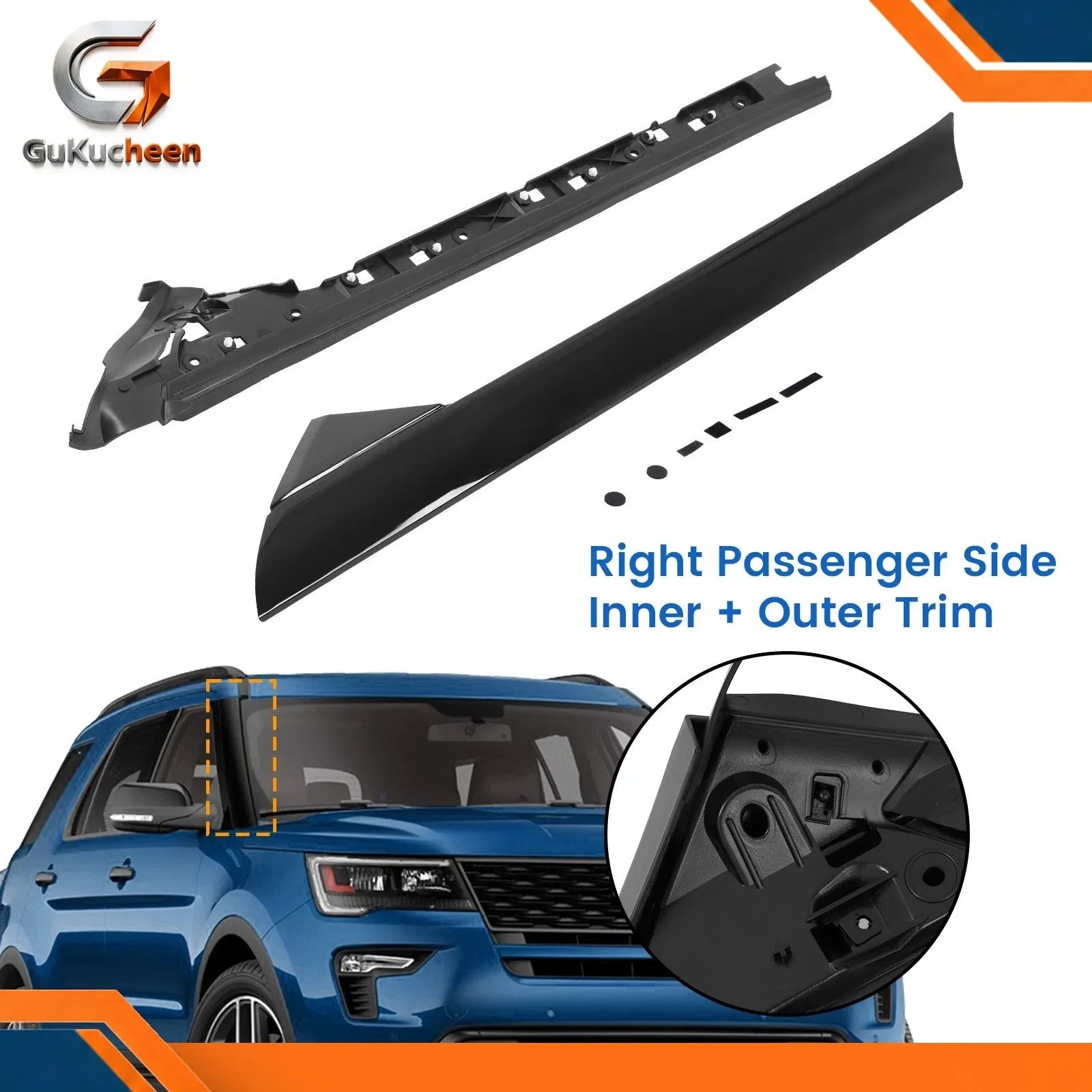 Fit 11-19 Ford Explorer Inner Outer Windshield A-Pillar Molding Trim Right Side